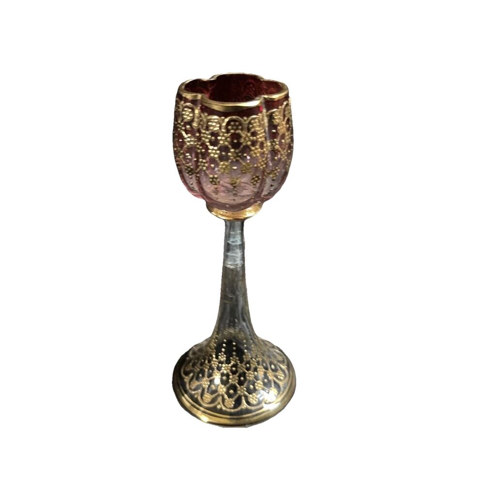 Moser Antique Gold Gilt Bohemian Small Glass 5.5” Tall